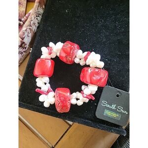South Sun White‎ And Red Round Beaded Bracelet